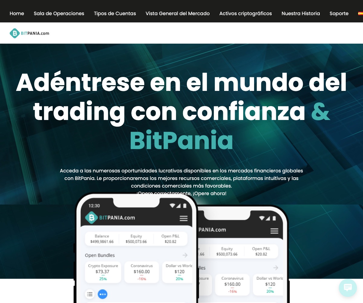 BitPania(ビットパニア)公式サイトのスクリーンショット。海外のトレードプラットフォームをうたっている