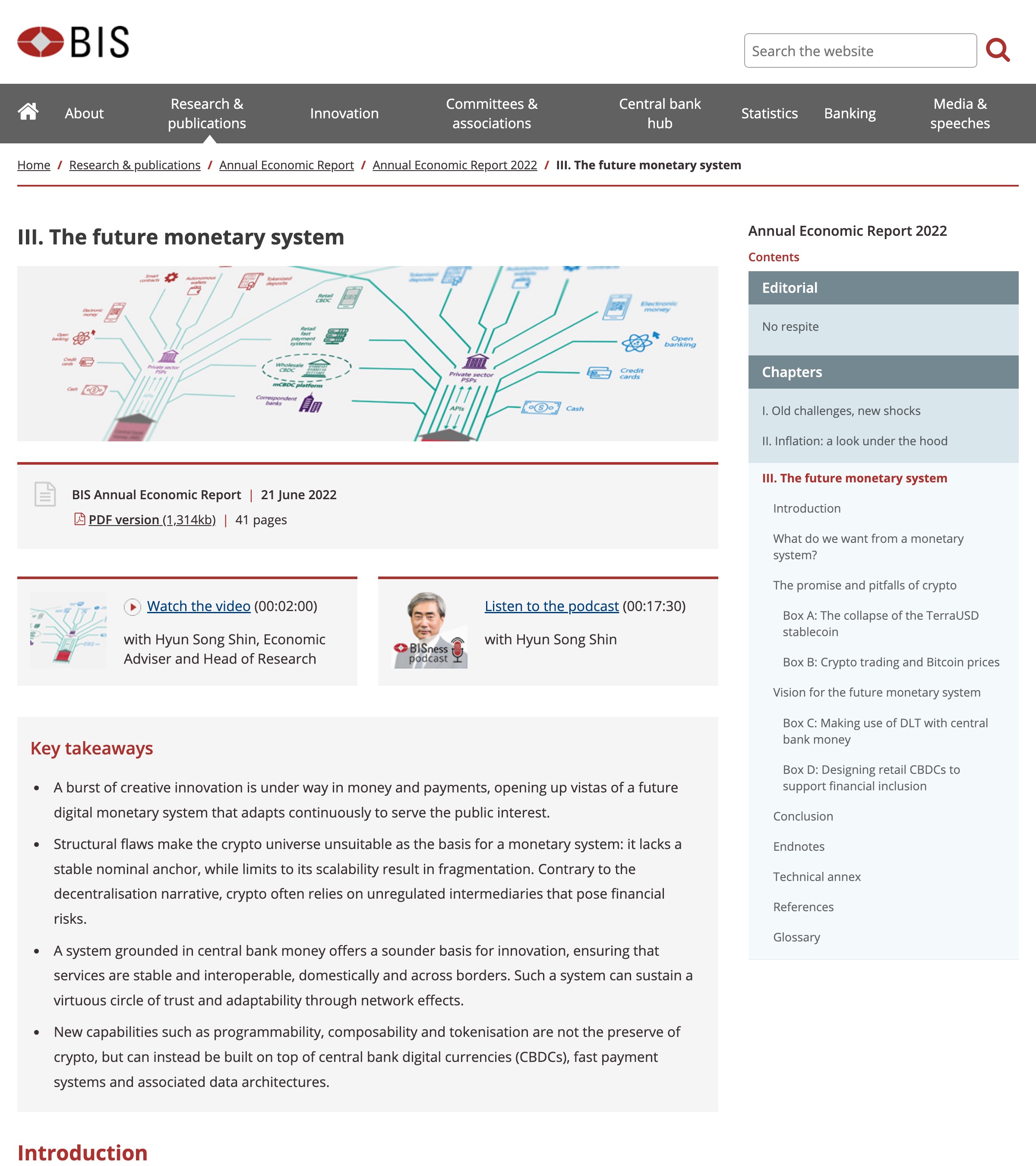 国際決済銀行（BIS）の年次経済報告書。TerraUSD崩壊に言及した章。