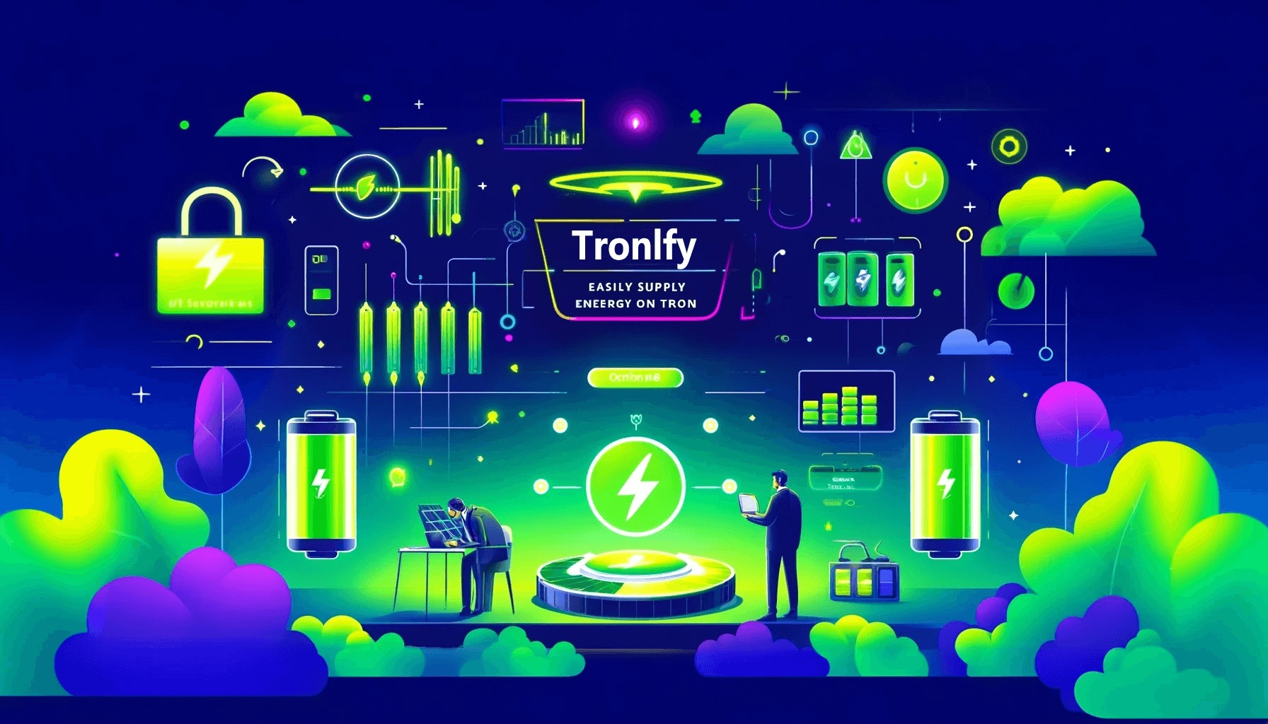 Tronlfy公式サイト(tronlfy.io)に掲載されていたイメージ画像。「Tronlfy」のロゴと「EASILY SUPPLY ENEERGY ON TRON」の文字、TRONのロゴを模した緑色のグラフィックが描かれている
